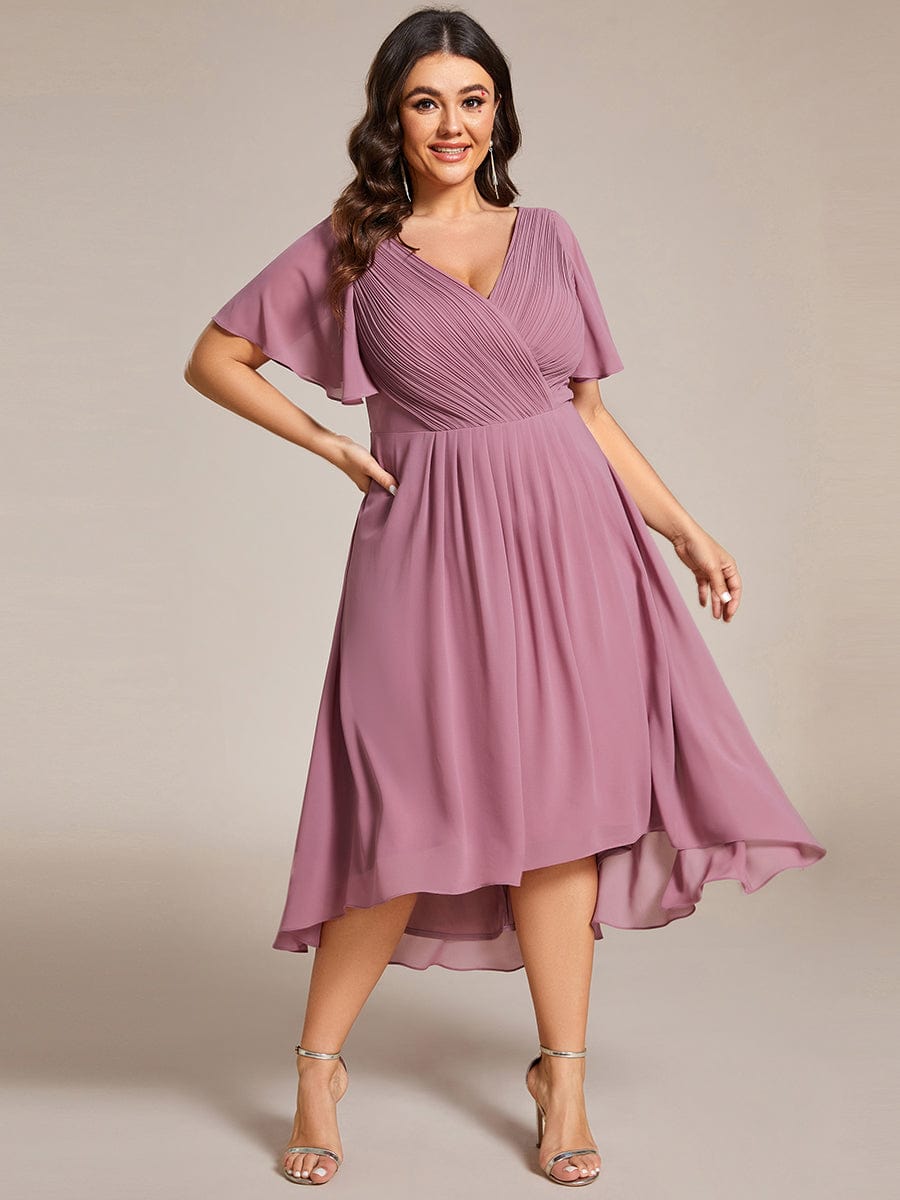 Chic V Neck High-Low Wedding Guest Dress #color_Purple Orchid