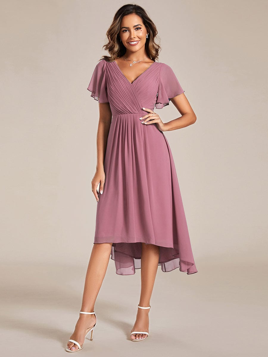 Chic V Neck High-Low Wedding Guest Dress #color_Purple Orchid