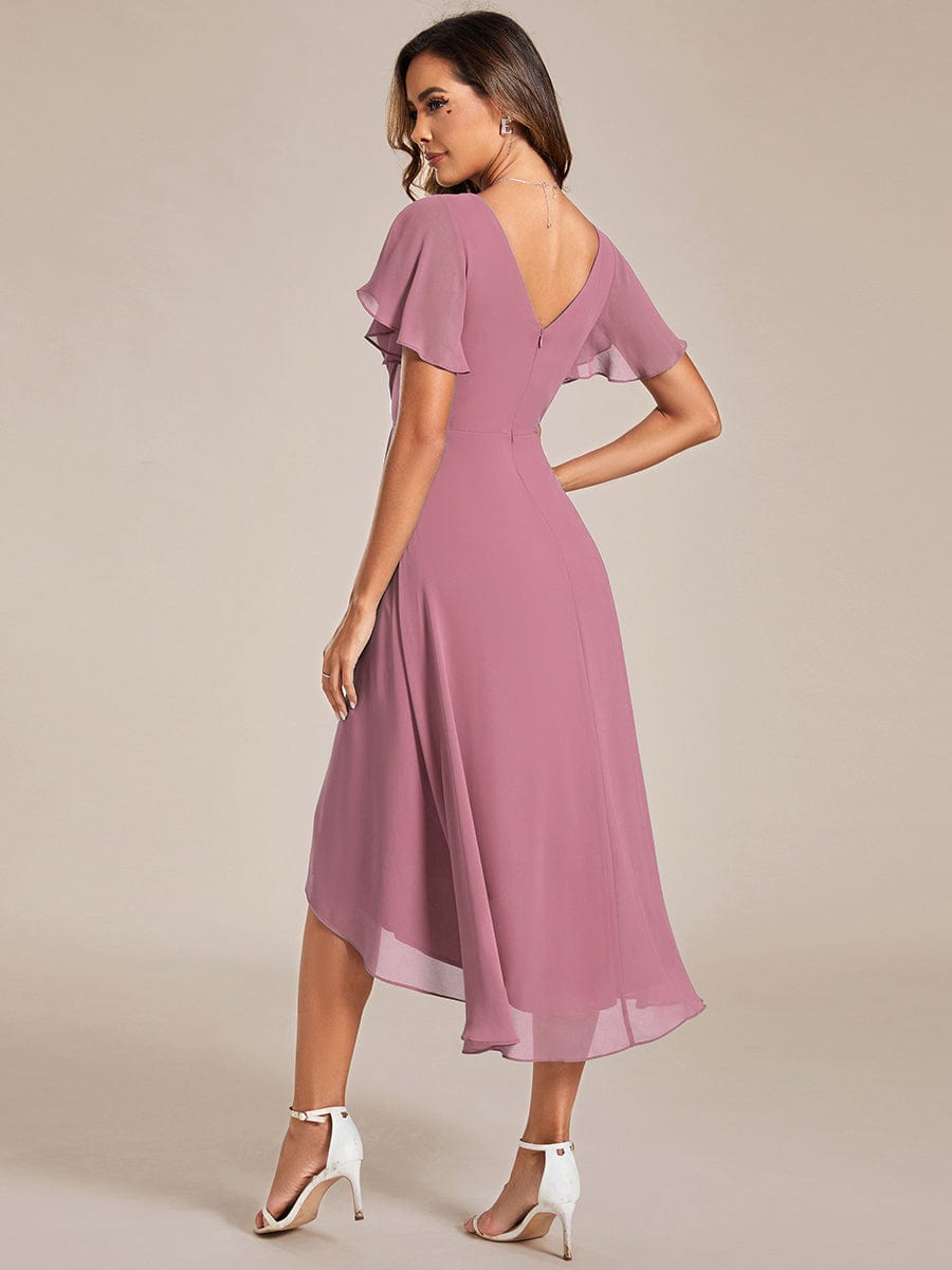 Chic V Neck High-Low Wedding Guest Dress #color_Purple Orchid