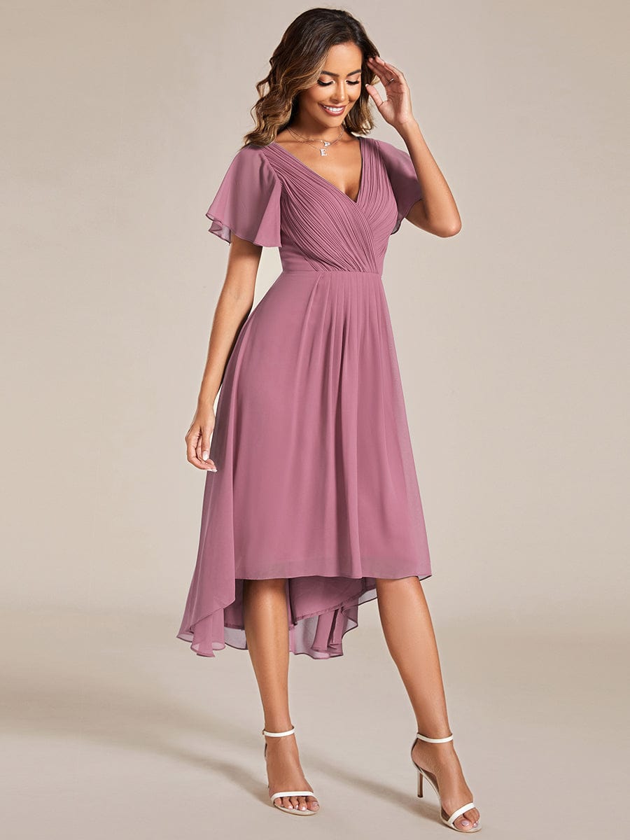 Chic V Neck High-Low Wedding Guest Dress #color_Purple Orchid