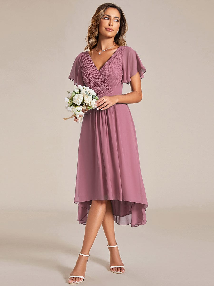 Custom Size Chic V Neck High-Low Wedding Guest Dress #color_Purple Orchid