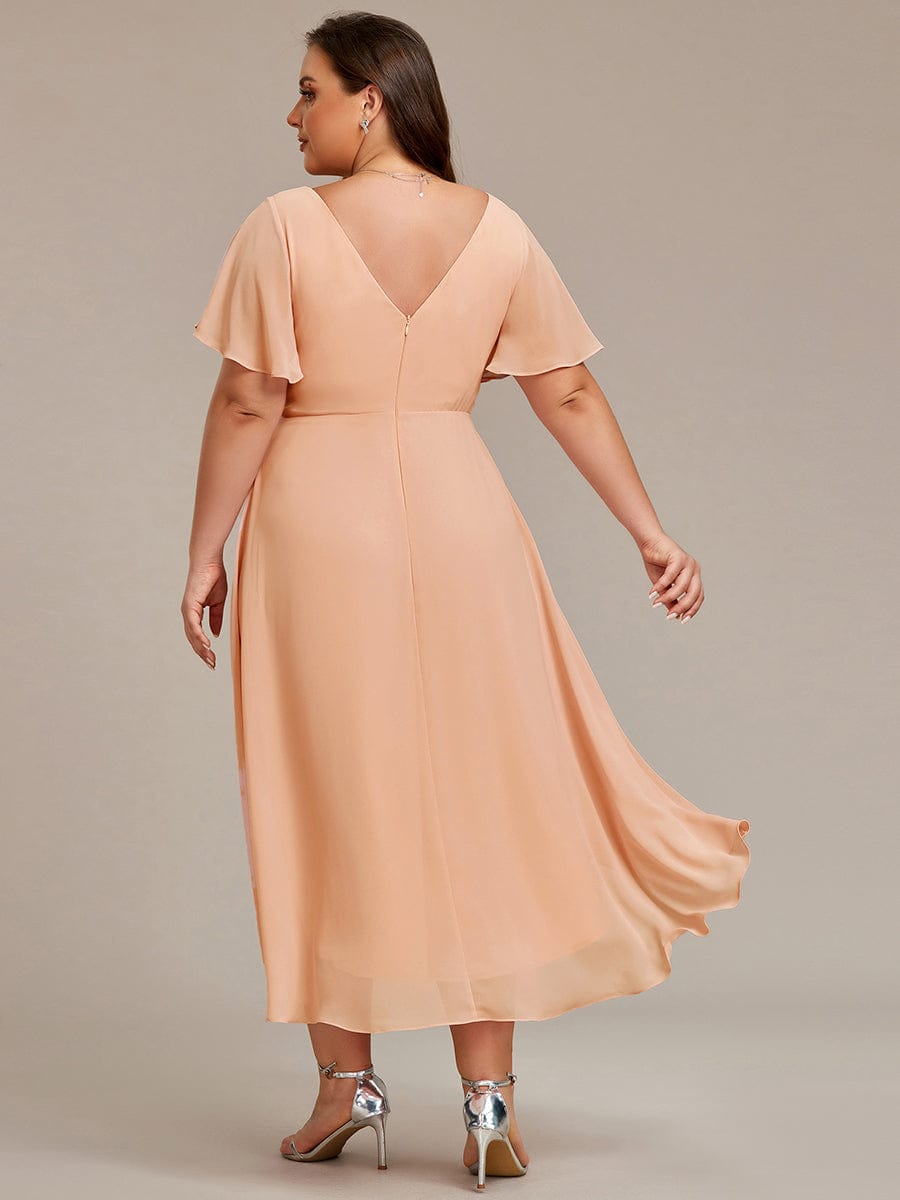 Chic V Neck High-Low Wedding Guest Dress #color_Peach