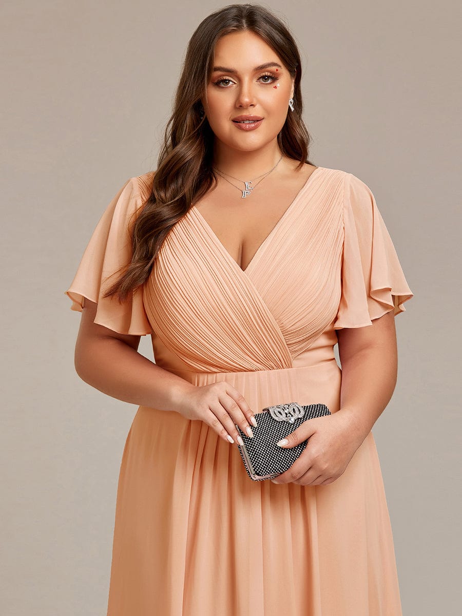 Chic V Neck High-Low Wedding Guest Dress #color_Peach