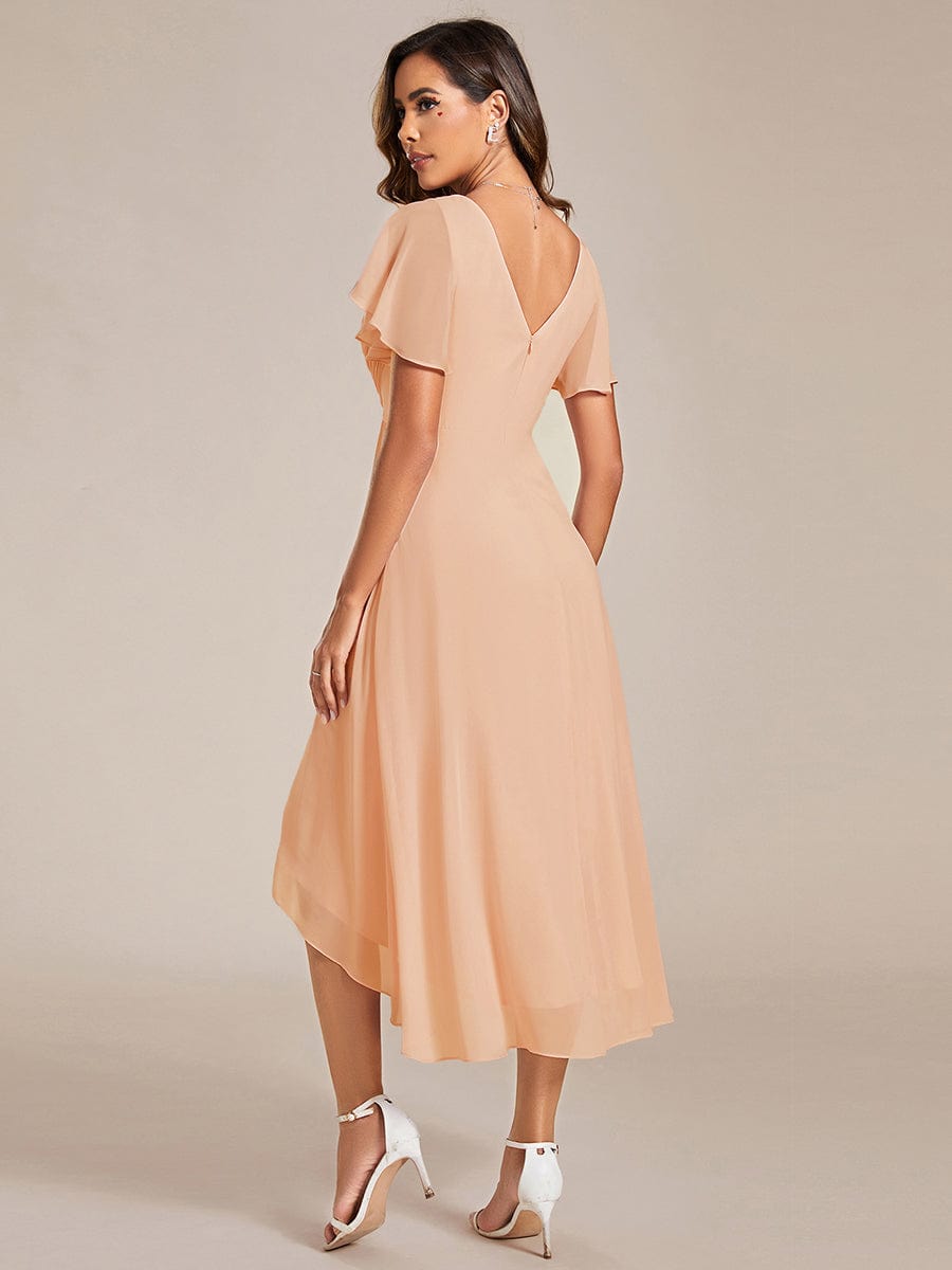 Chic V Neck High-Low Wedding Guest Dress #color_Peach