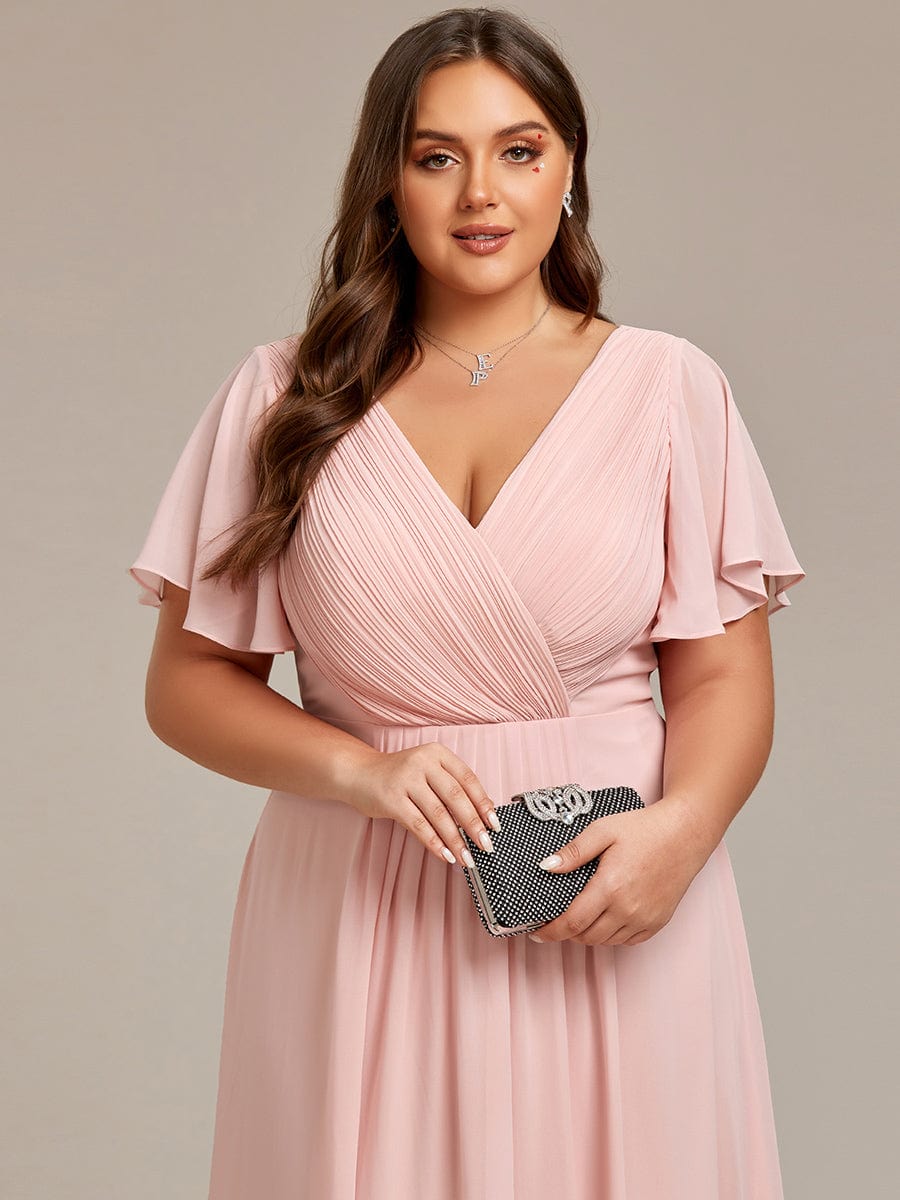 Chic V Neck High-Low Wedding Guest Dress #color_Pink