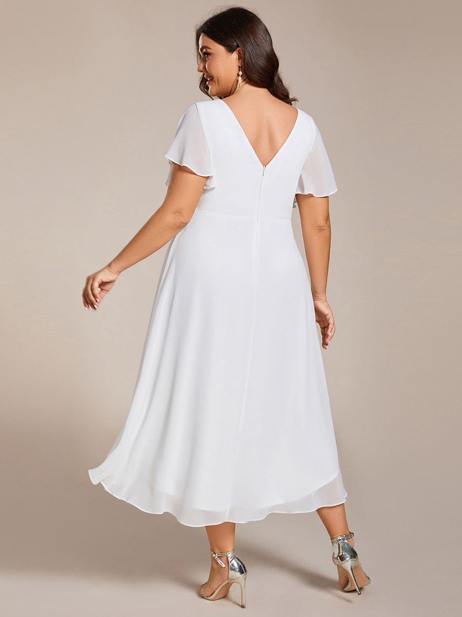 Custom Size Chic V Neck High-Low Wedding Guest Dress #color_White