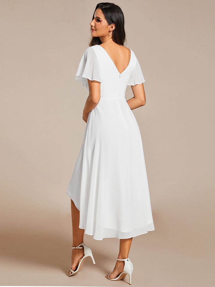 Custom Size Chic V Neck High-Low Wedding Guest Dress #color_White