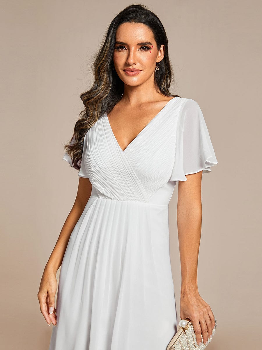 Custom Size Chic V Neck High-Low Wedding Guest Dress #color_White