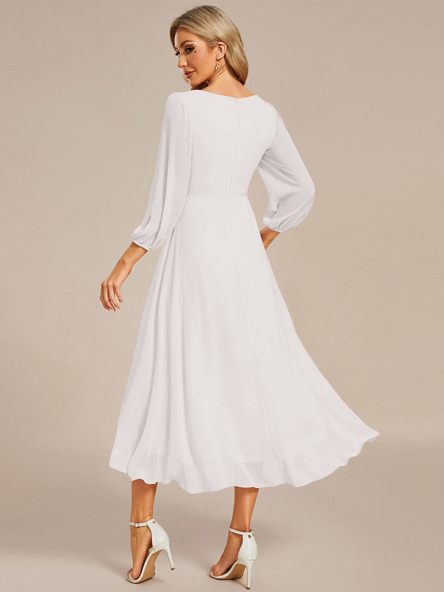 Chiffon Long Sleeve V-Neck High Low Wedding Guest Dress #color_Cream