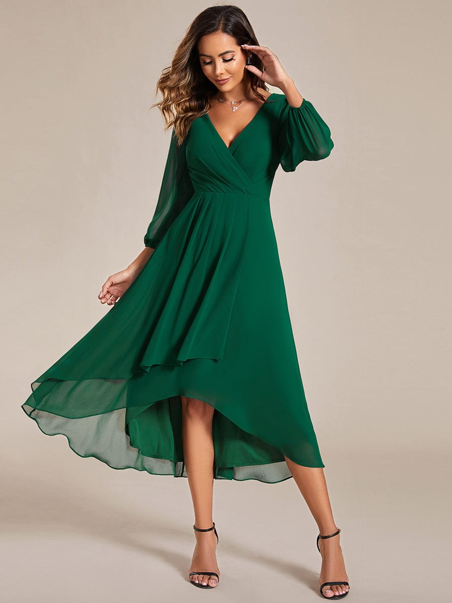 Elegant Long Sleeve V Neck High Low Chiffon Wedding Guest Dress Ever Pretty UK