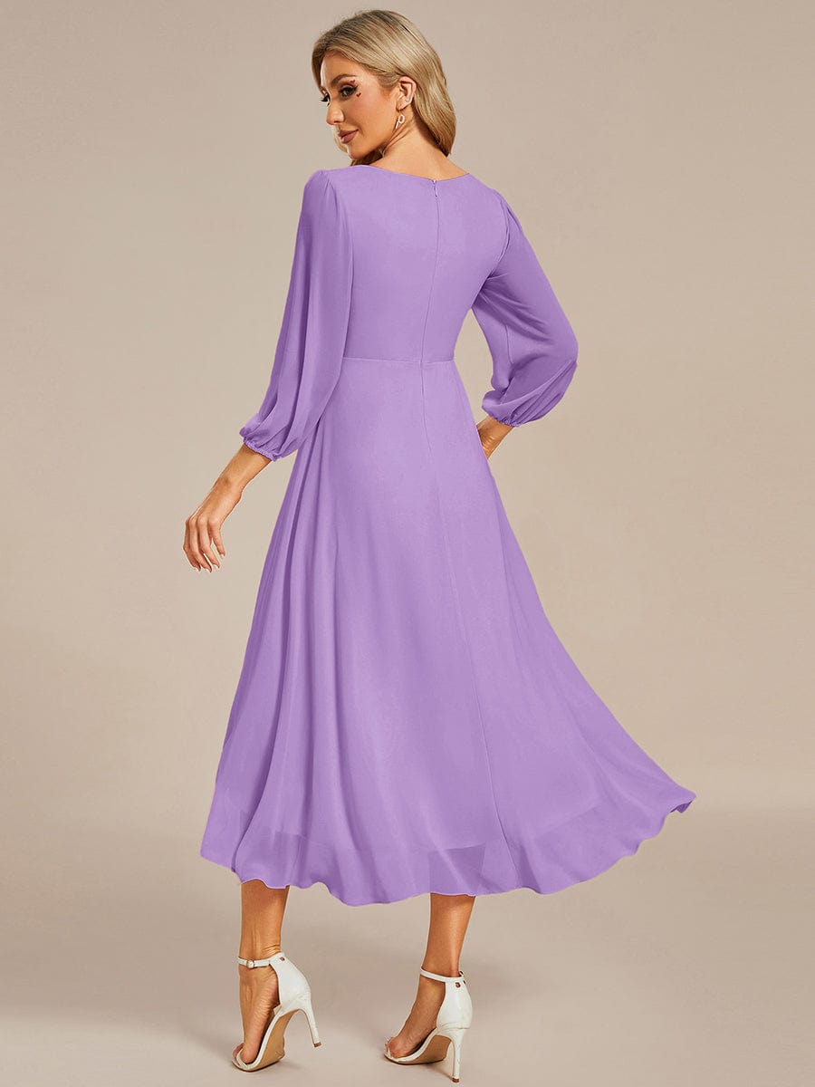 Chiffon Long Sleeve V-Neck High Low Wedding Guest Dress #color_Lavender