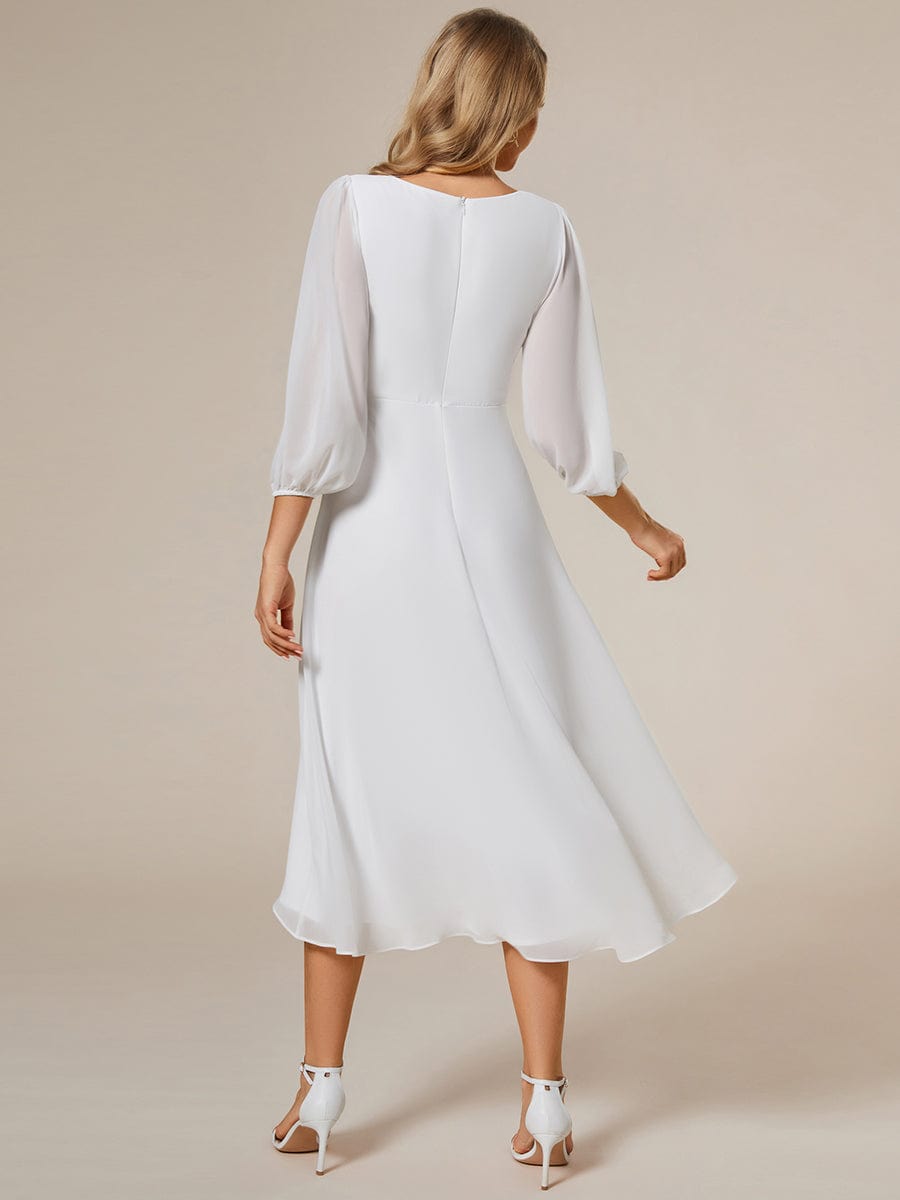 Custom Size Elegant Long Sleeve V-Neck High Low Chiffon Wedding Guest Dress #color_White
