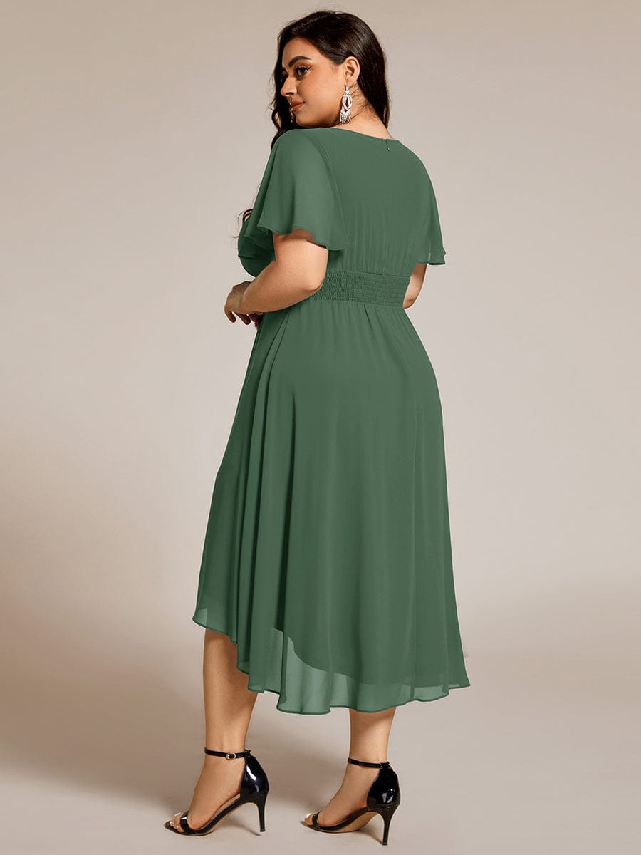 Flowy Chiffon Round Neckline A-Line Knee Length Wedding Guest Dress #color_Eucalyptus Green