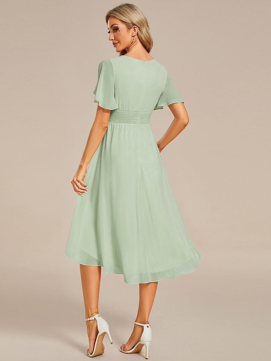 Flowy Chiffon Round Neckline A-Line Knee Length Wedding Guest Dress #color_Mint Green