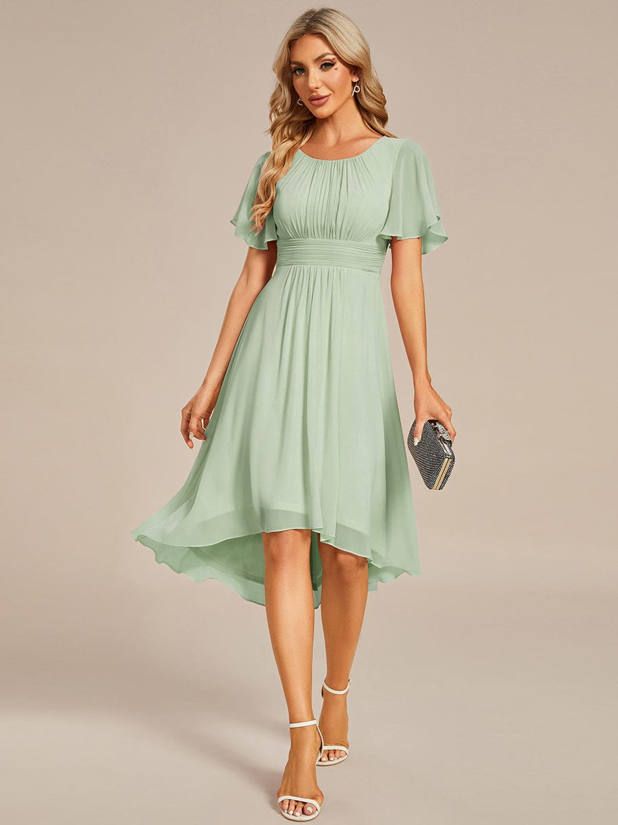 Flowy Chiffon Round Neckline A-Line Knee Length Wedding Guest Dress #color_Mint Green