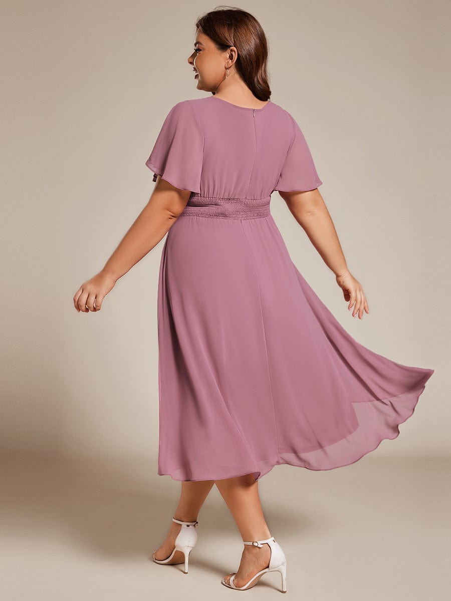 Flowy Chiffon Round Neckline A-Line Knee Length Wedding Guest Dress #color_Purple Orchid