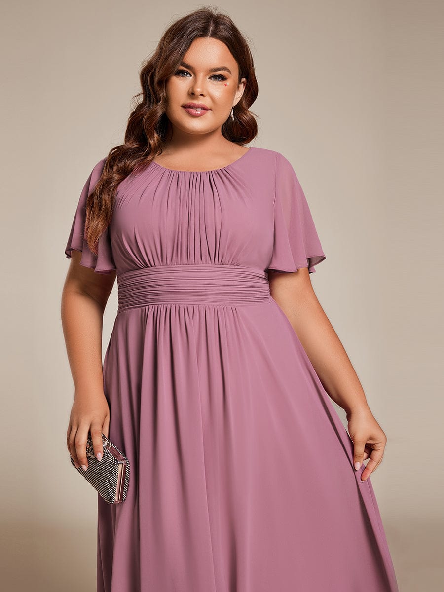 Flowy Chiffon Round Neckline A-Line Knee Length Wedding Guest Dress #color_Purple Orchid