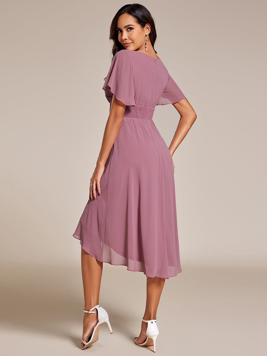 Flowy Chiffon Round Neckline A-Line Knee Length Wedding Guest Dress #color_Purple Orchid