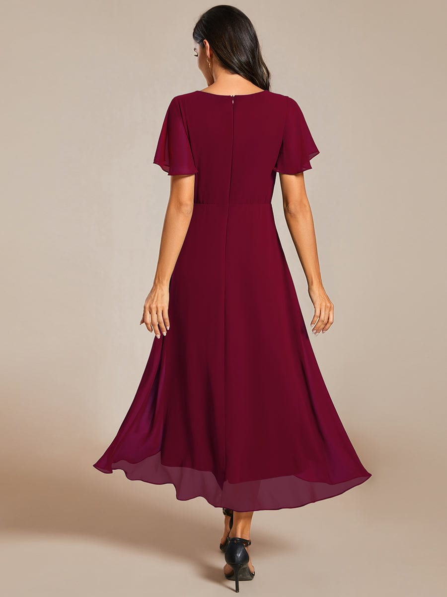 Custom Size Chiffon Elegance Short Sleeve High-Low Wedding Guest Dress #color_Burgundy