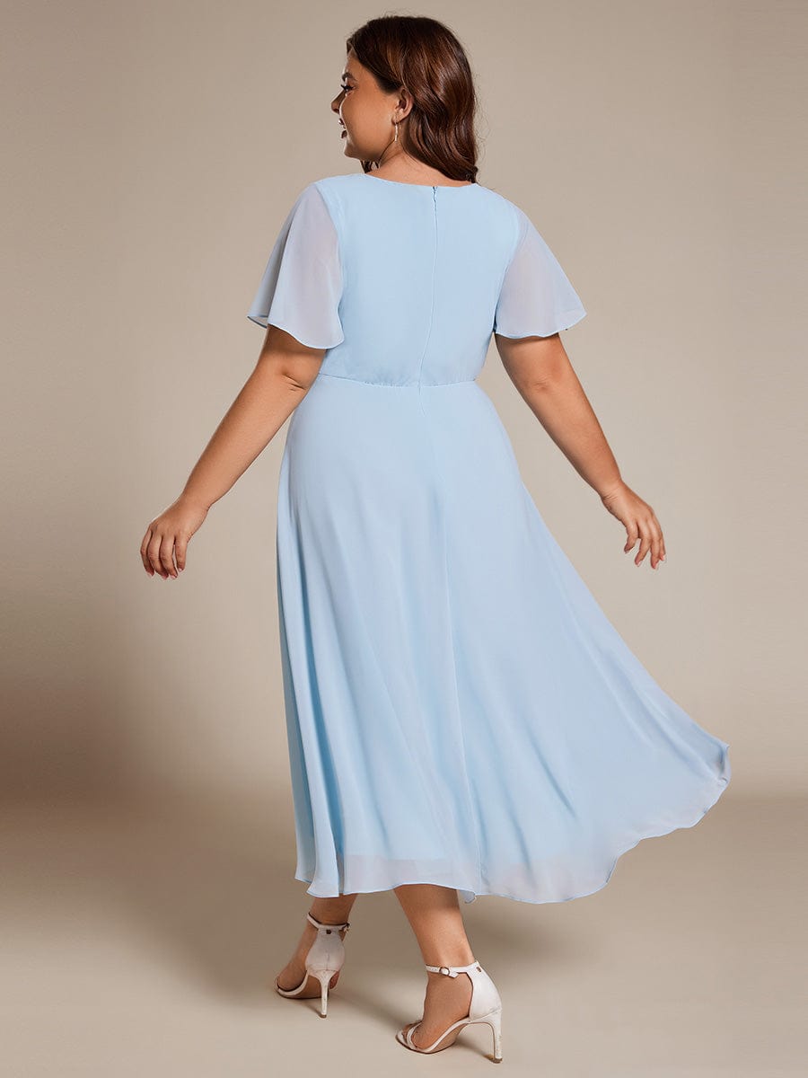 Custom Size Chiffon Elegance Short Sleeve High-Low Wedding Guest Dress #color_Sky Blue