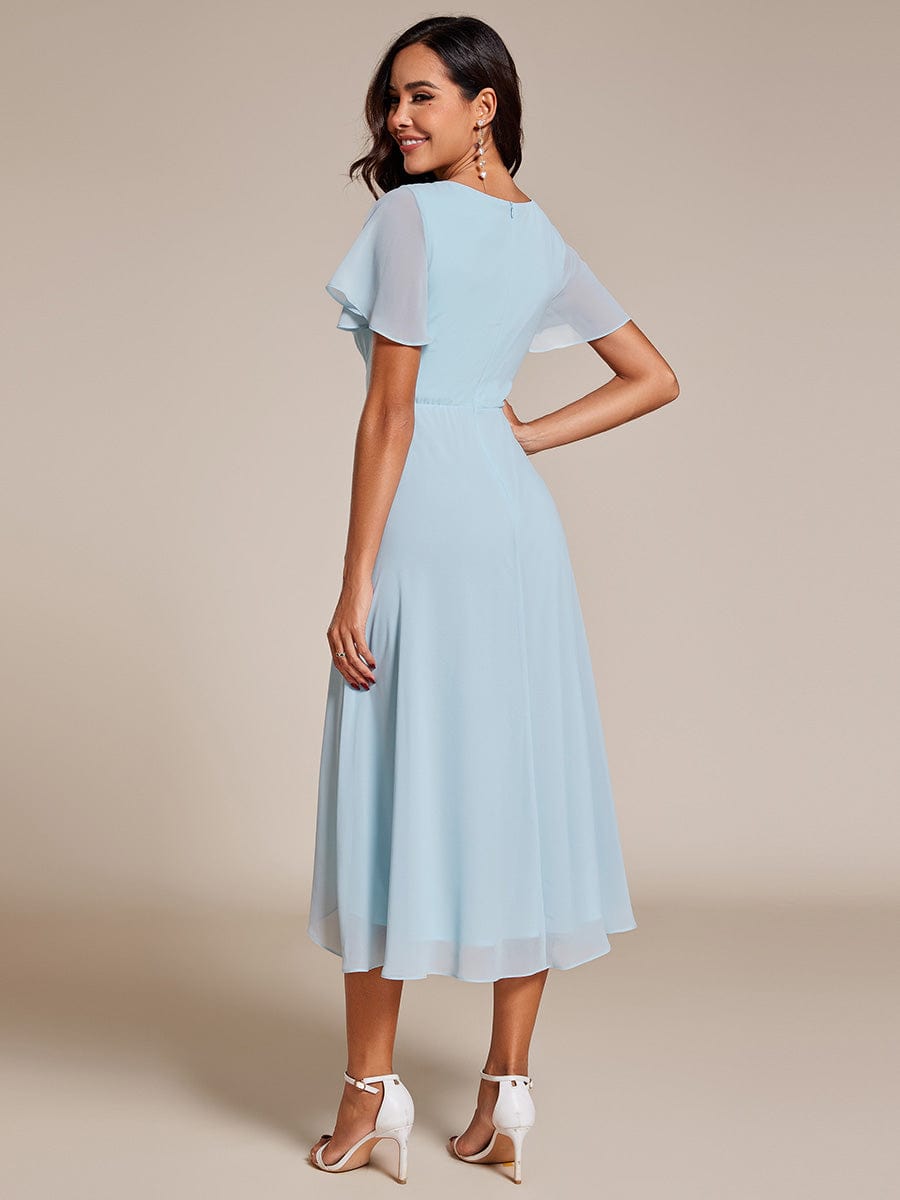 Custom Size Chiffon Elegance Short Sleeve High-Low Wedding Guest Dress #color_Sky Blue