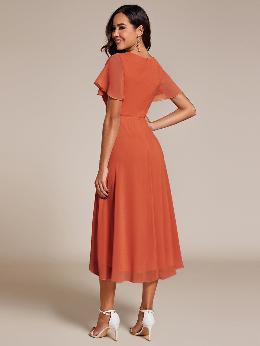 Custom Size Chiffon Elegance Short Sleeve High-Low Wedding Guest Dress #color_Burnt Orange