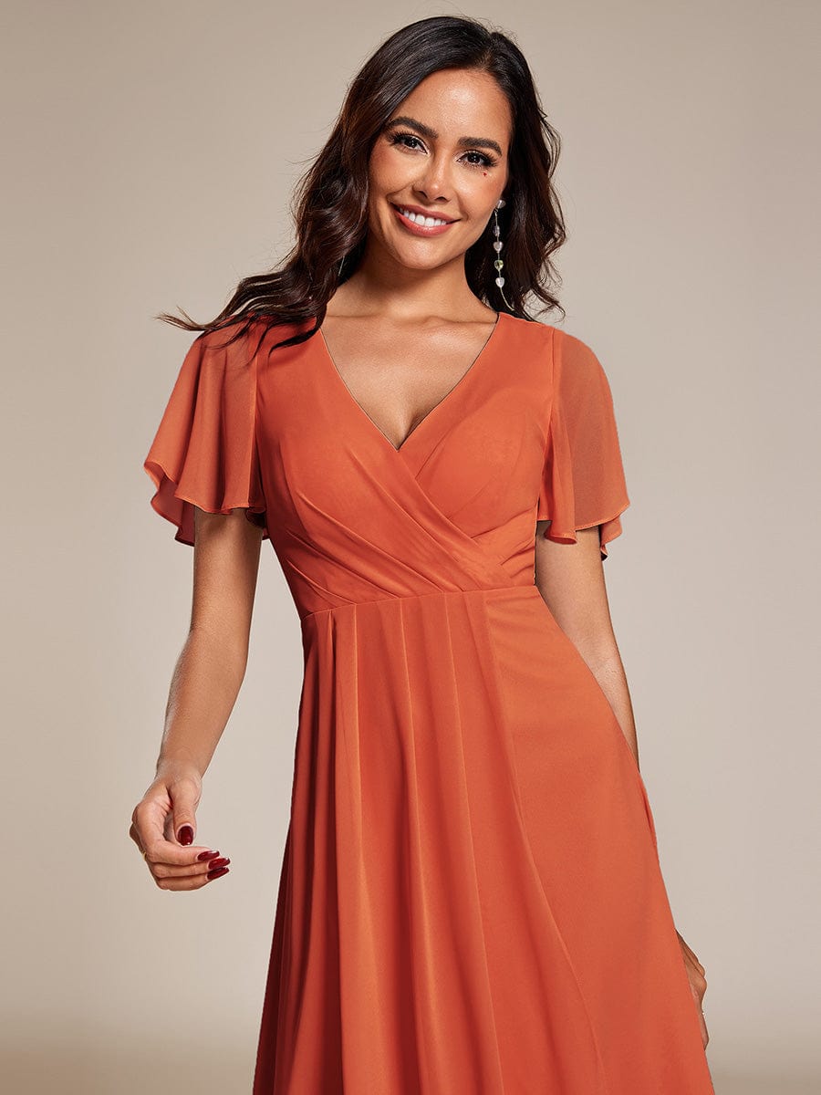 Custom Size Chiffon Elegance Short Sleeve High-Low Wedding Guest Dress #color_Burnt Orange