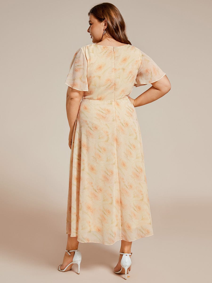 Plus Size Chiffon Short Sleeve High-Low Wedding Guest Dress #color_Golden Roses