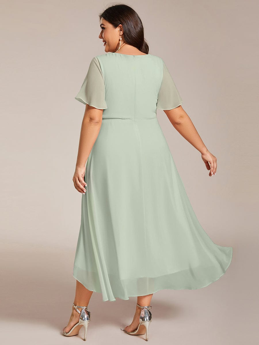 Plus Size Chiffon Short Sleeve High-Low Wedding Guest Dress #color_Mint Green