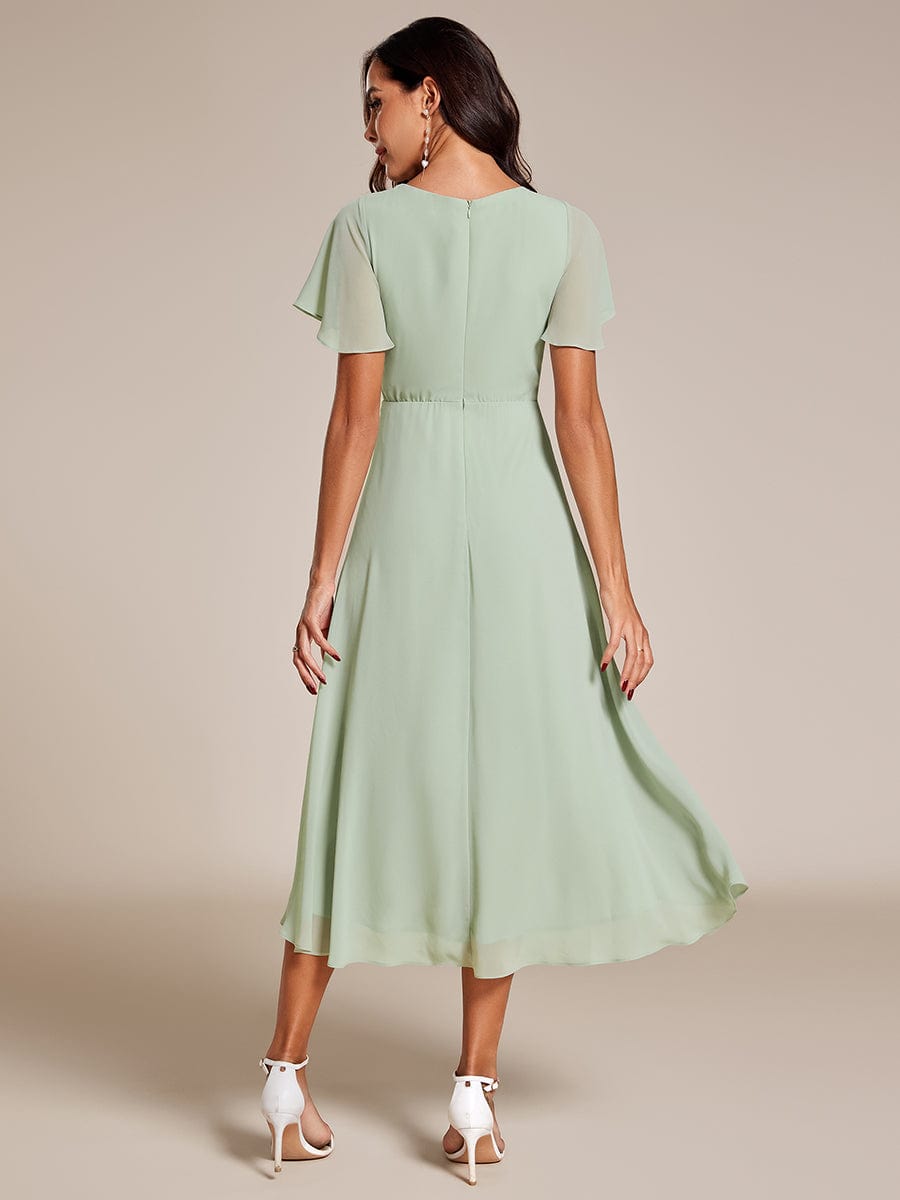 Chiffon Elegance Short Sleeve High-Low Wedding Guest Dress #color_Mint Green