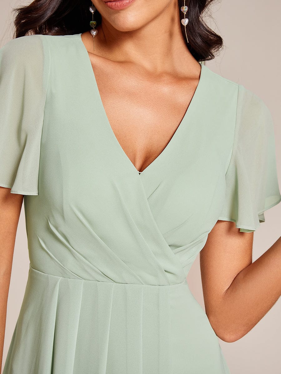 Custom Size Chiffon Elegance Short Sleeve High-Low Wedding Guest Dress #color_Mint Green