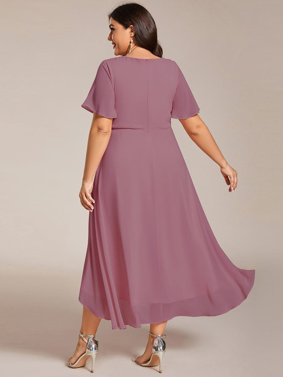 Plus Size Chiffon Short Sleeve High-Low Wedding Guest Dress #color_Purple Orchid