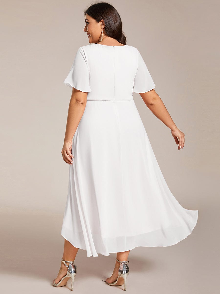 Chiffon Elegance Short Sleeve High-Low Wedding Guest Dress #color_White