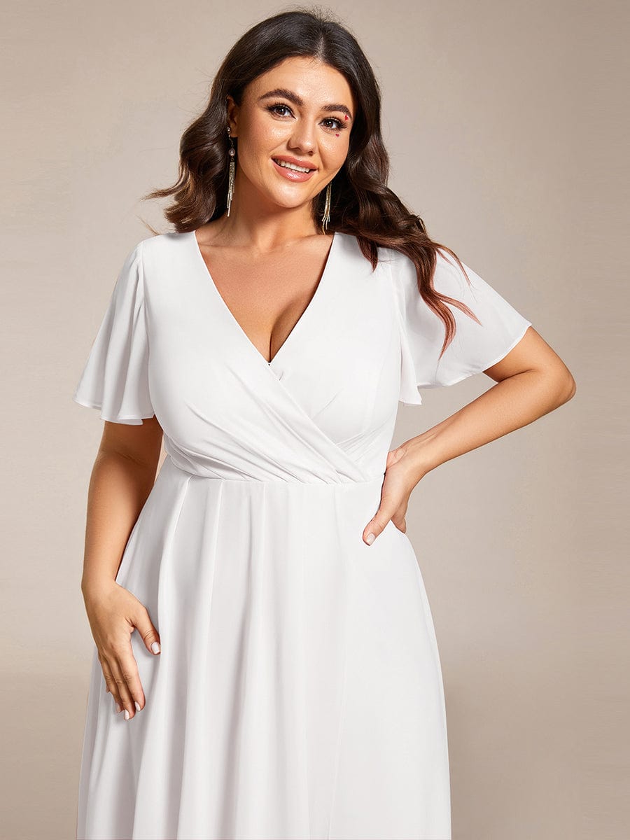 Plus Size Chiffon Short Sleeve High-Low Wedding Guest Dress #color_White