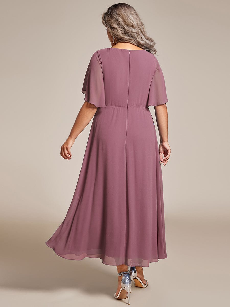 Plus Size V-Neck Chiffon Wedding Guest Dress with Waist Applique #color_Purple Orchid