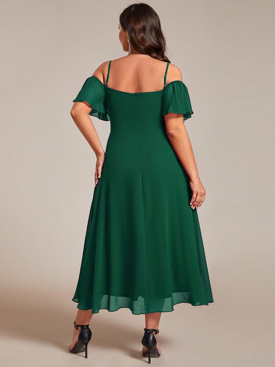 One-Shoulder High-Low Chiffon Wedding Guest Dresses with Short Sleeves #color_Dark Green