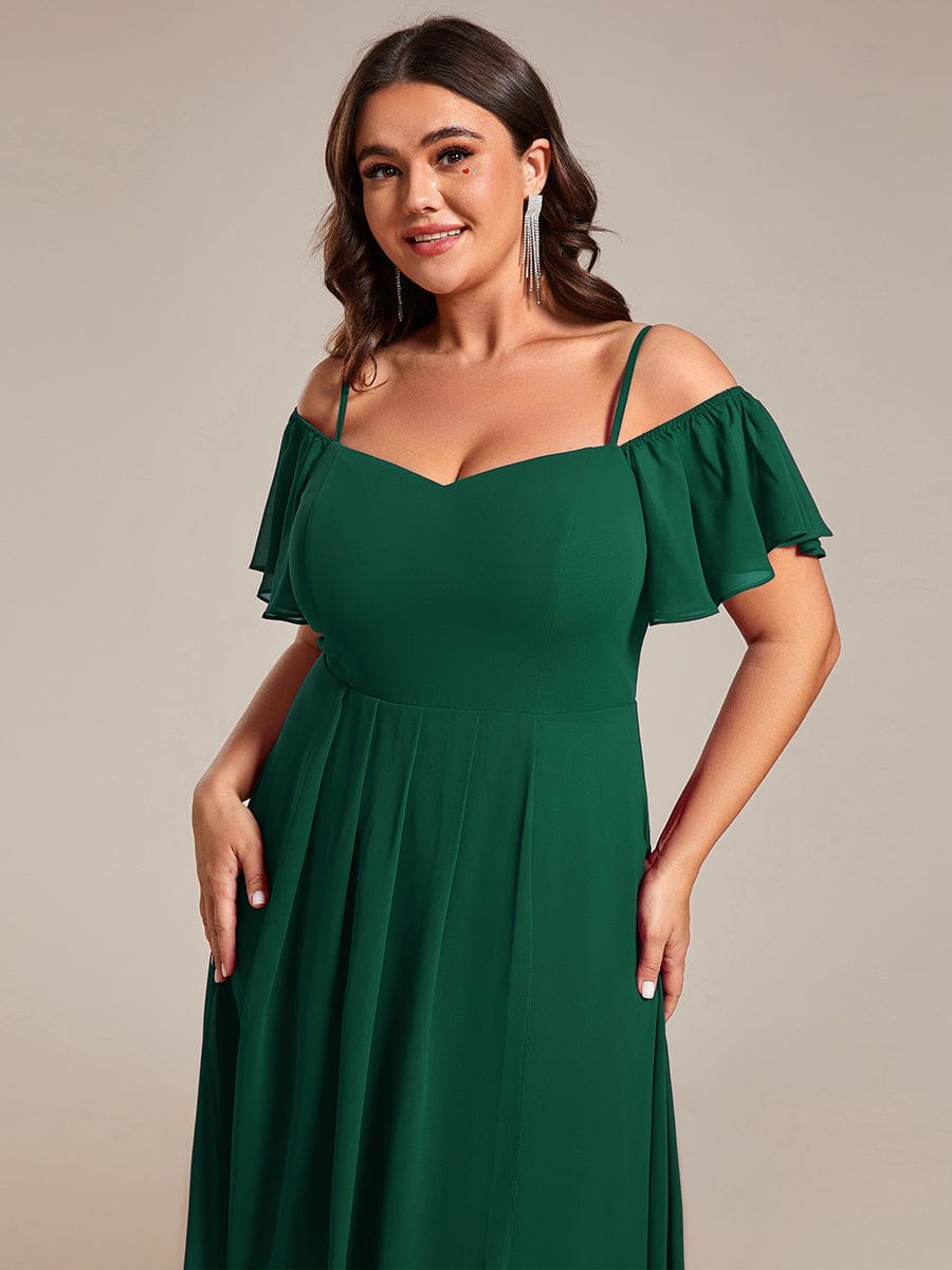 One-Shoulder High-Low Chiffon Wedding Guest Dresses with Short Sleeves #color_Dark Green