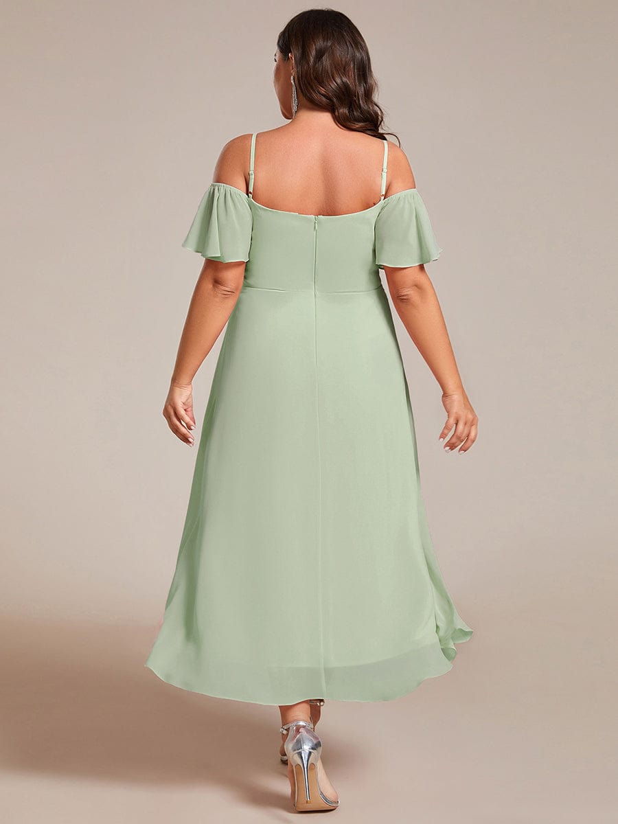 One-Shoulder High-Low Chiffon Wedding Guest Dresses with Short Sleeves #color_Mint Green