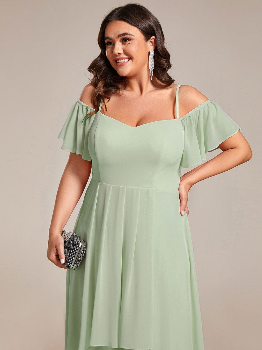 One-Shoulder High-Low Chiffon Wedding Guest Dresses with Short Sleeves #color_Mint Green