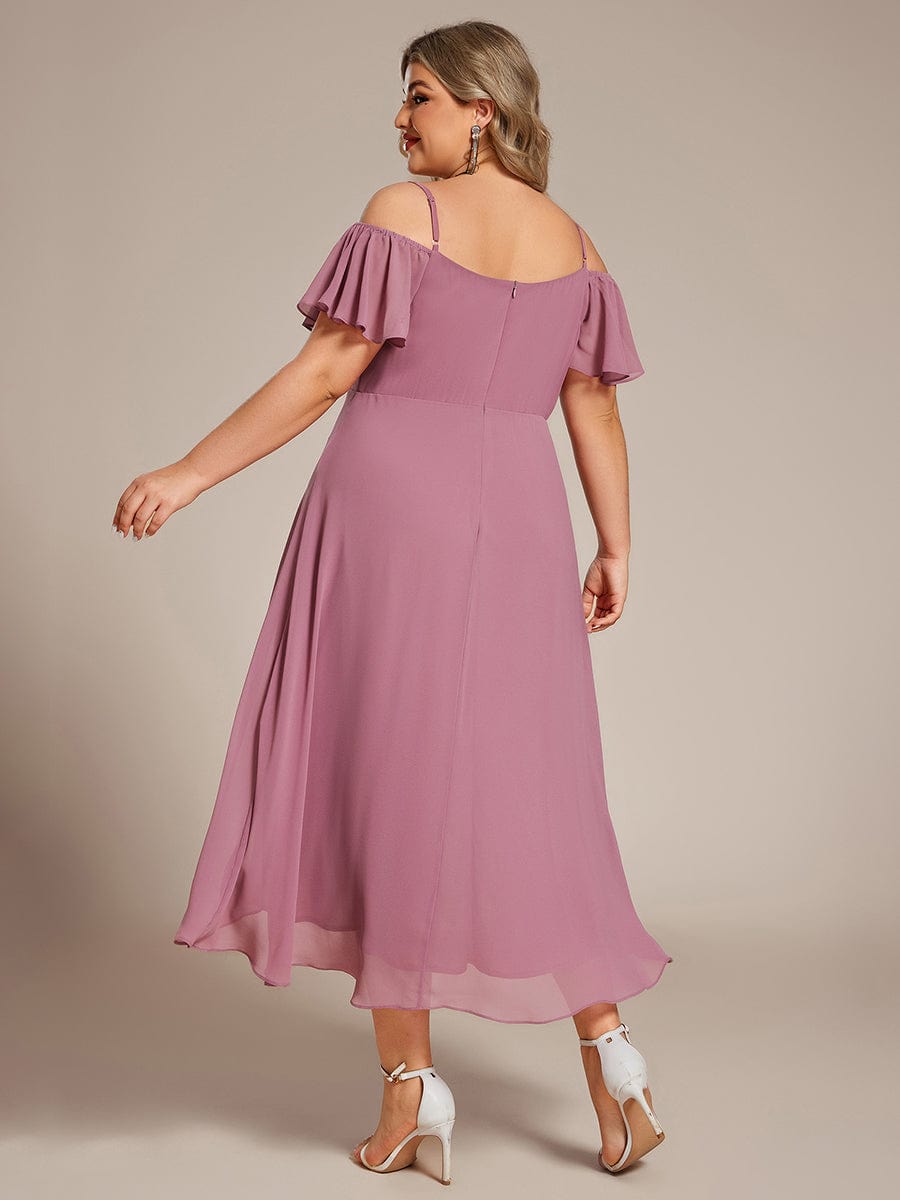 One-Shoulder High-Low Chiffon Wedding Guest Dresses with Short Sleeves #color_Purple Orchid