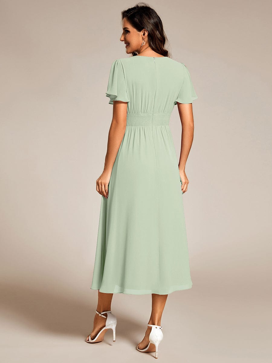 Midi V-Neck Empire Waist Ruffle Sleeves Wedding Guest Dress #color_Mint Green