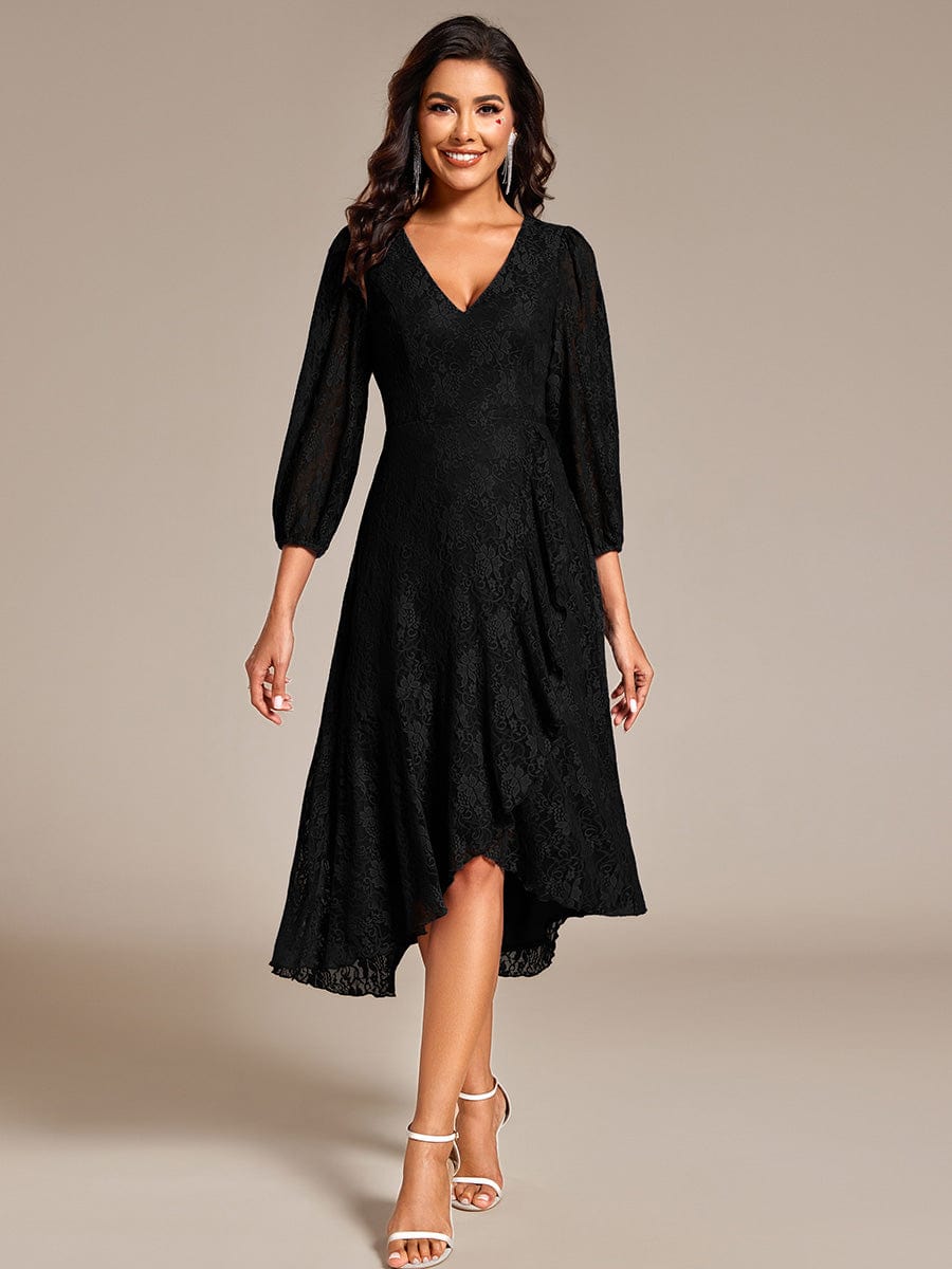 Romantic Lace High Low Wedding Guest Dress with Long Sleeves Ever Pretty UK