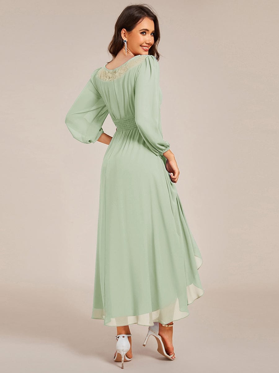 Round Neck Long Sleeve Chiffon High Low Wedding Guest Dress #color_Mint Green