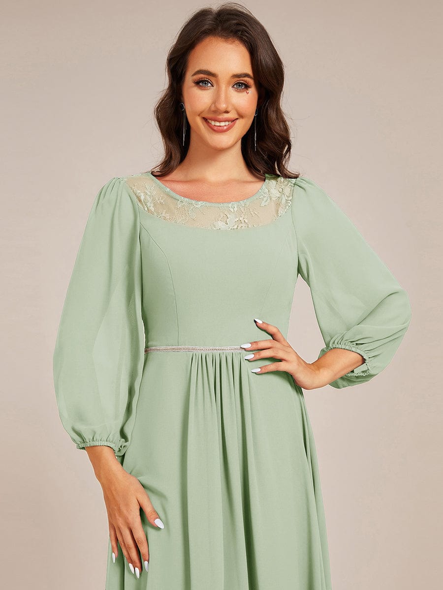 Round Neck Long Sleeve Chiffon High Low Wedding Guest Dress #color_Mint Green