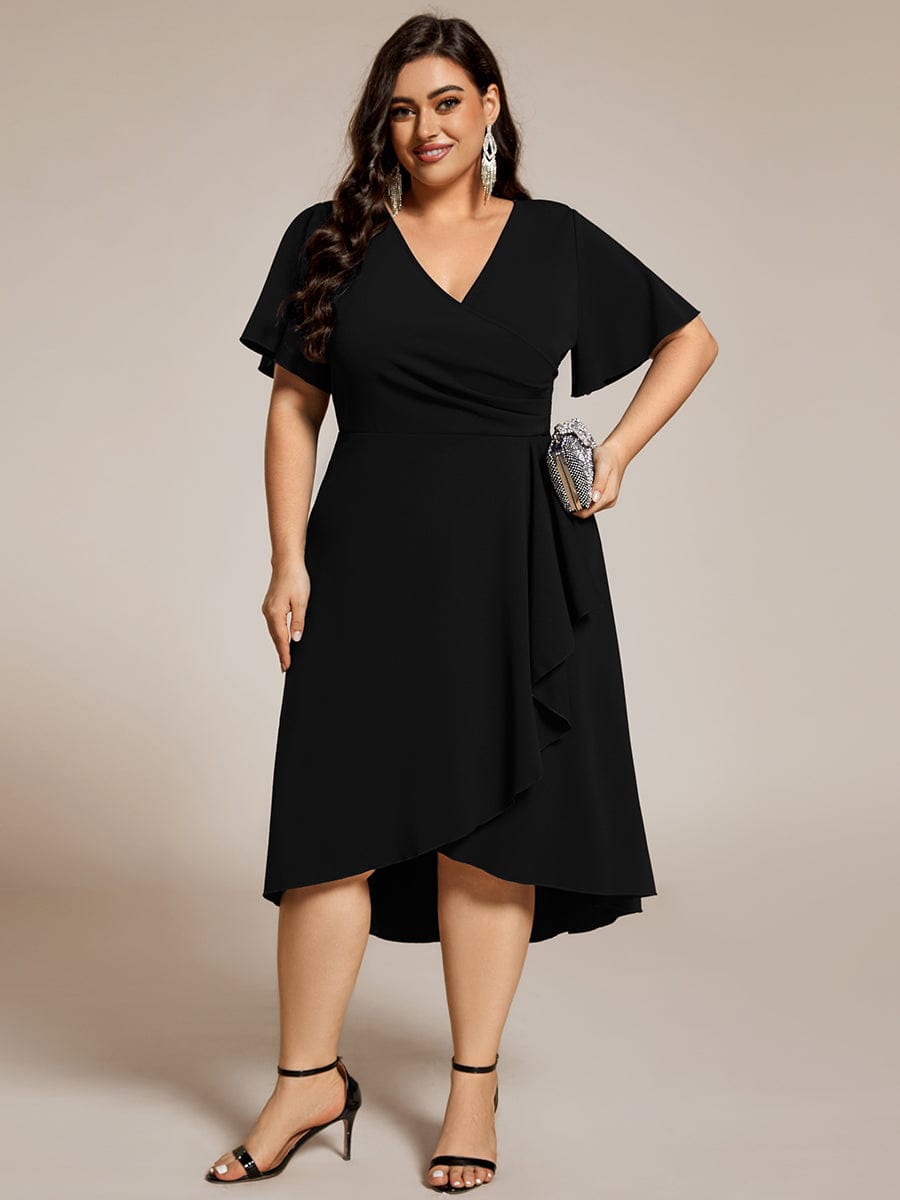 High Stretch Midi Wedding Guest Dress #color_Black