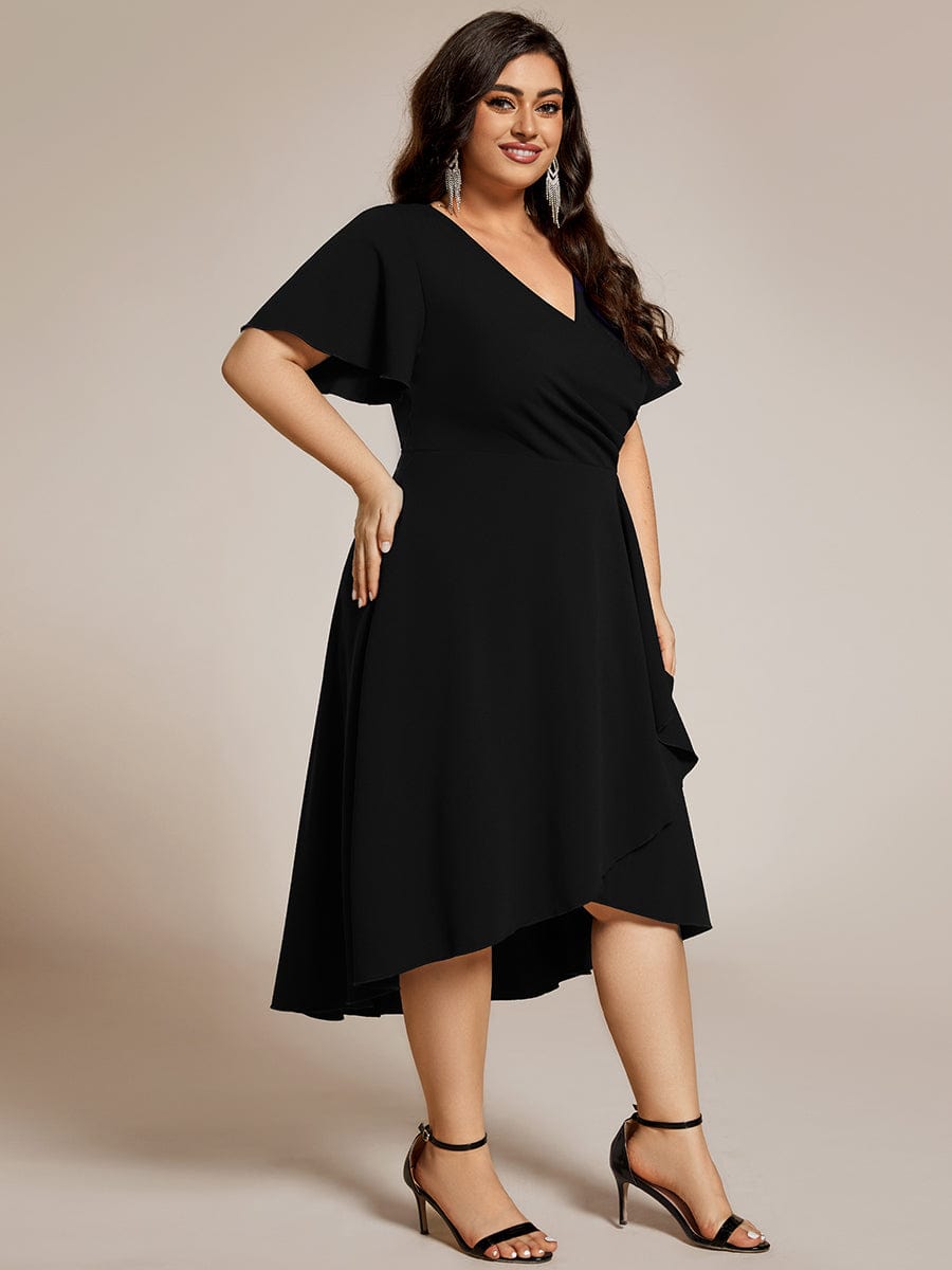 High Stretch Midi Wedding Guest Dress #color_Black