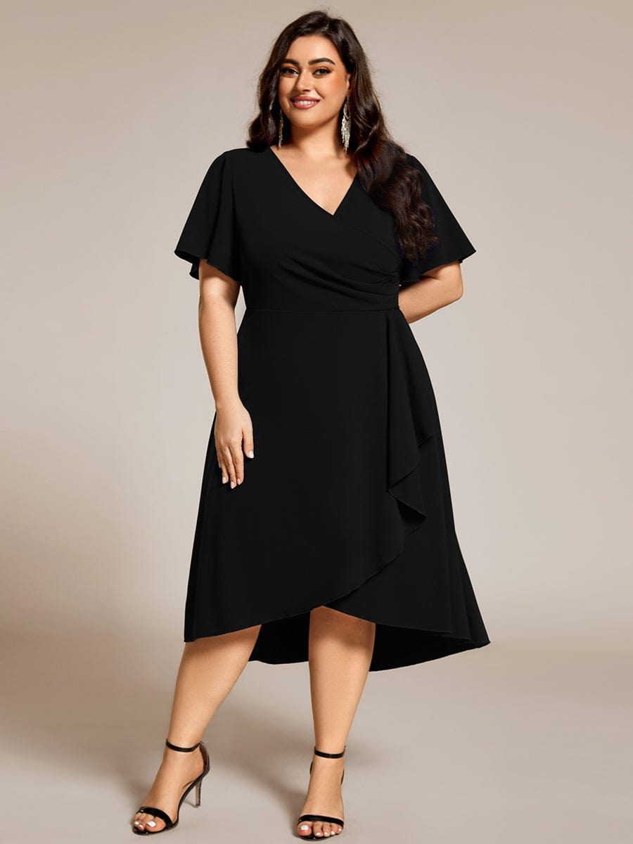 High Stretch Midi Wedding Guest Dress #color_Black