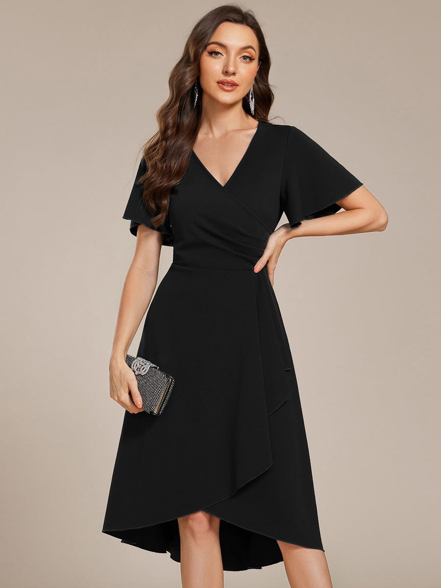 High Stretch Midi Wedding Guest Dress #color_Black