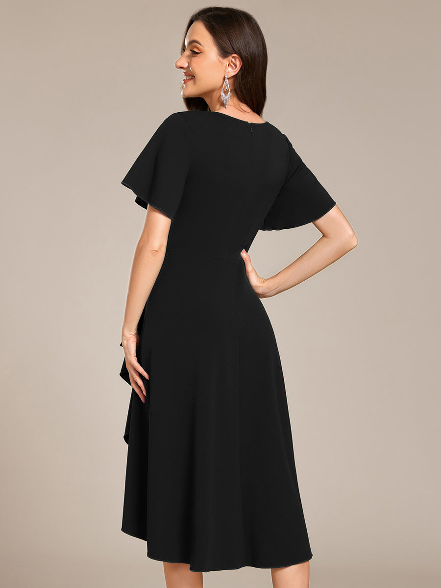 High Stretch Midi Wedding Guest Dress #color_Black