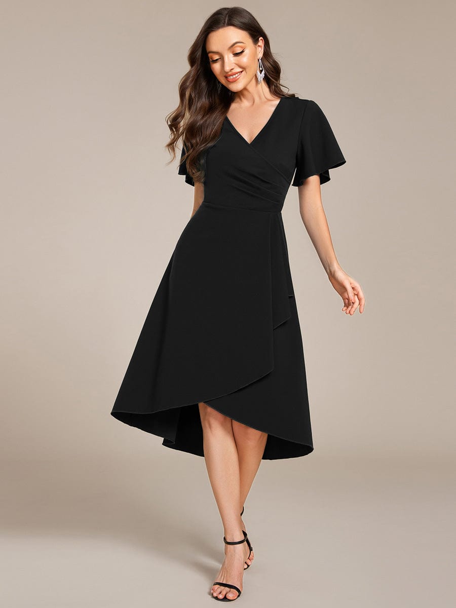 High Stretch Midi Wedding Guest Dress #color_Black